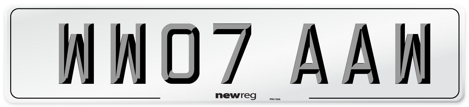 WW07 AAW Number Plate from New Reg